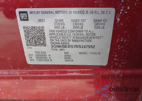 2024 Chevrolet Blazer Fwd Rs из США, поврежденный, VIN 3GNKBERS7RS147952